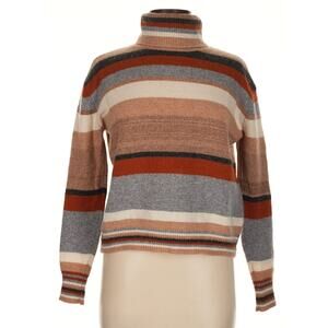 The Cashmere Project Striped Tan/Rust/Gray/White Cashmere Turtleneck - Medium